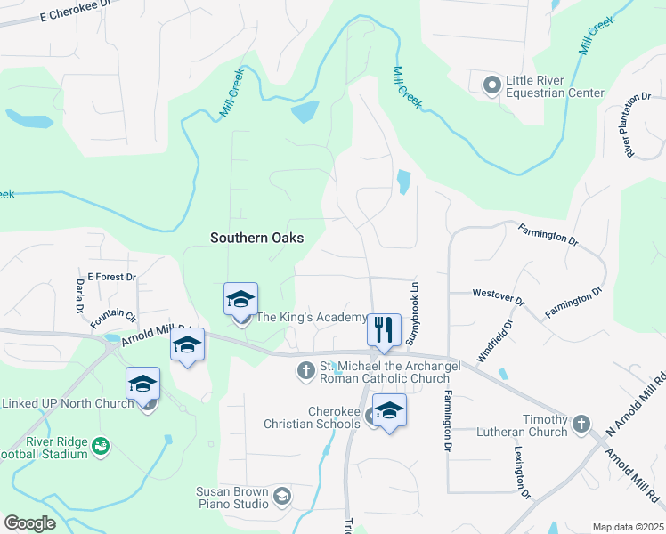 map of restaurants, bars, coffee shops, grocery stores, and more near 110 Sunnybrook Lane in Woodstock