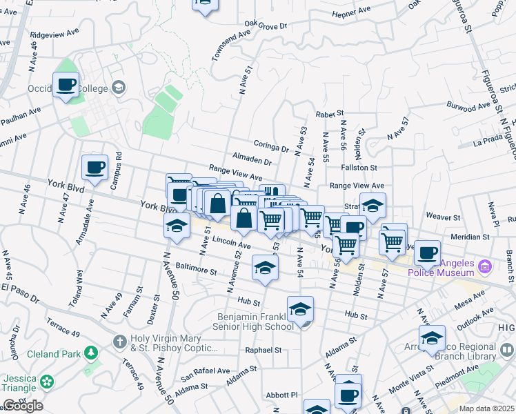 map of restaurants, bars, coffee shops, grocery stores, and more near 5220 Stratford Road in Los Angeles