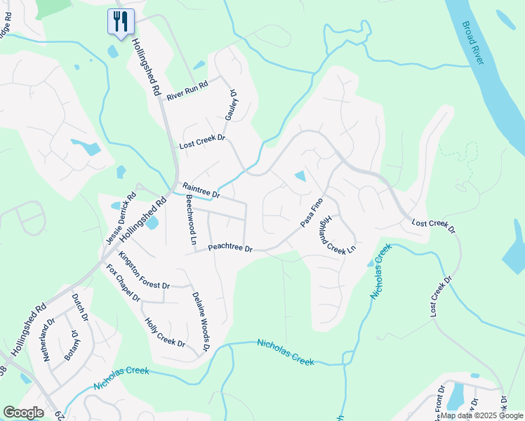 map of restaurants, bars, coffee shops, grocery stores, and more near 98 Groves Wood Court in Columbia