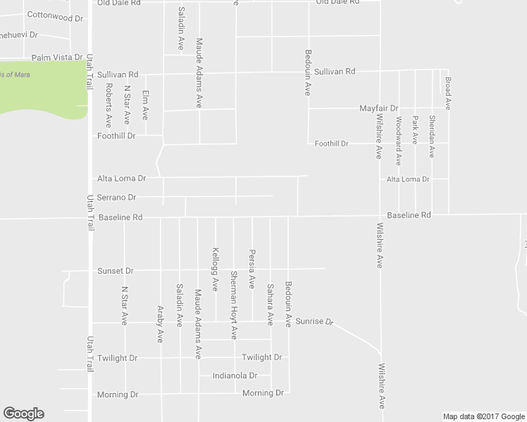 map of restaurants, bars, coffee shops, grocery stores, and more near 74976 Baseline Road in Twentynine Palms