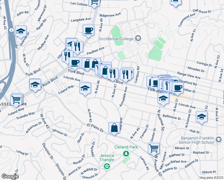 map of restaurants, bars, coffee shops, grocery stores, and more near 1443 North Avenue 47 in Los Angeles