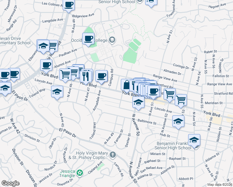 map of restaurants, bars, coffee shops, grocery stores, and more near 4832 York Boulevard in Los Angeles