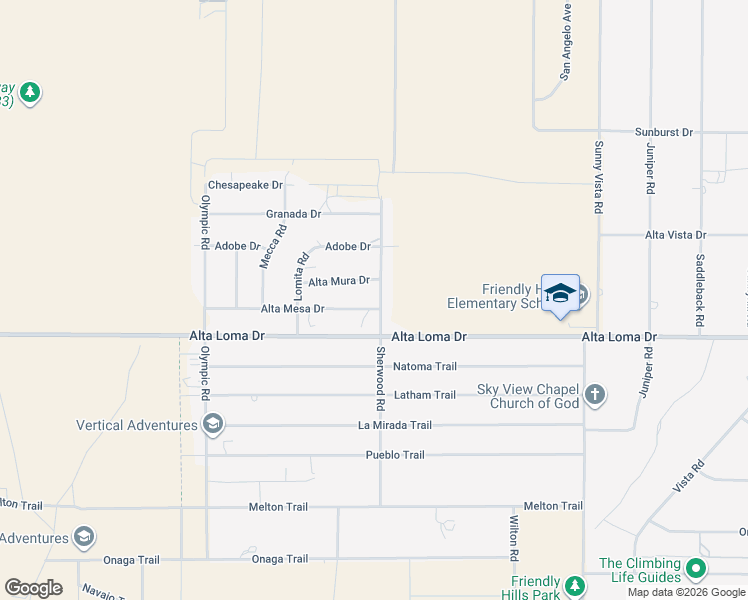 map of restaurants, bars, coffee shops, grocery stores, and more near 60460 Alta Mesa Drive in Joshua Tree