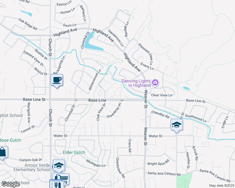 map of restaurants, bars, coffee shops, grocery stores, and more near 29272 Crescent Way in Highland