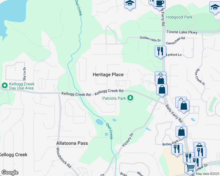 map of restaurants, bars, coffee shops, grocery stores, and more near 6901 Heritage Place in Acworth