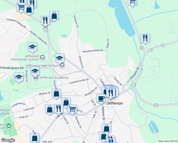 map of restaurants, bars, coffee shops, grocery stores, and more near 374 Washington Street in Jefferson