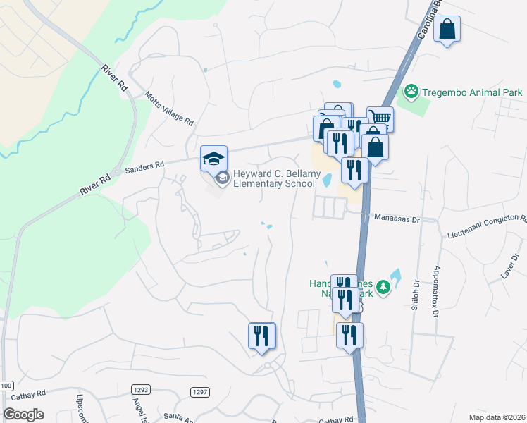map of restaurants, bars, coffee shops, grocery stores, and more near 5900 Saltaire Village Court in Wilmington