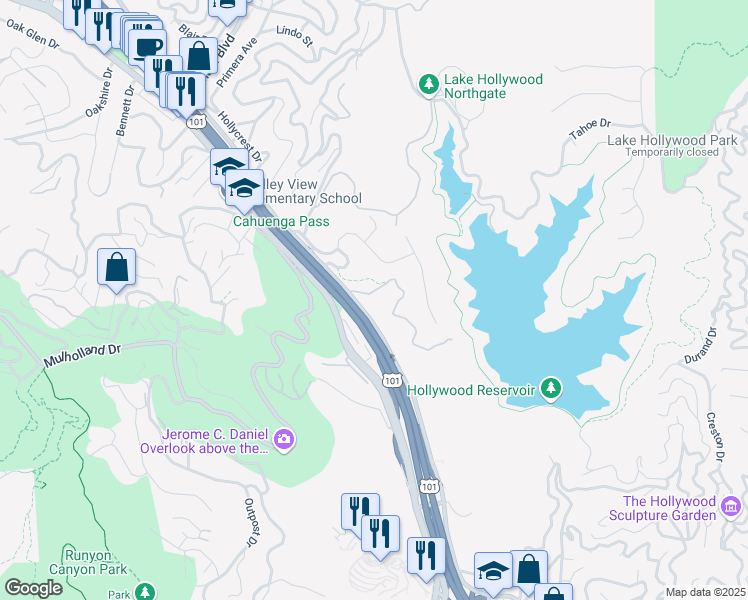 map of restaurants, bars, coffee shops, grocery stores, and more near 1/2 Cahuenga Boulevard in Los Angeles