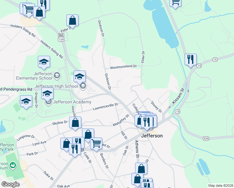 map of restaurants, bars, coffee shops, grocery stores, and more near 374 Washington Street in Jefferson