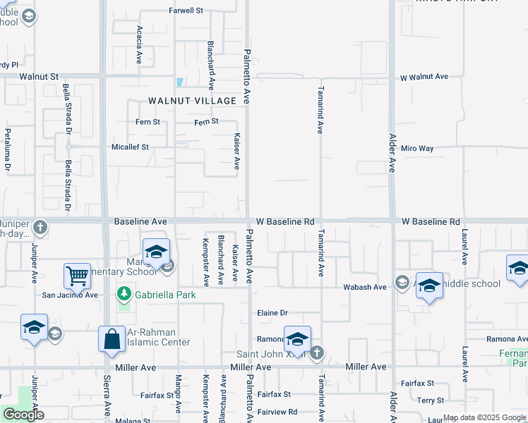 map of restaurants, bars, coffee shops, grocery stores, and more near 2646 West Baseline Road in Rialto