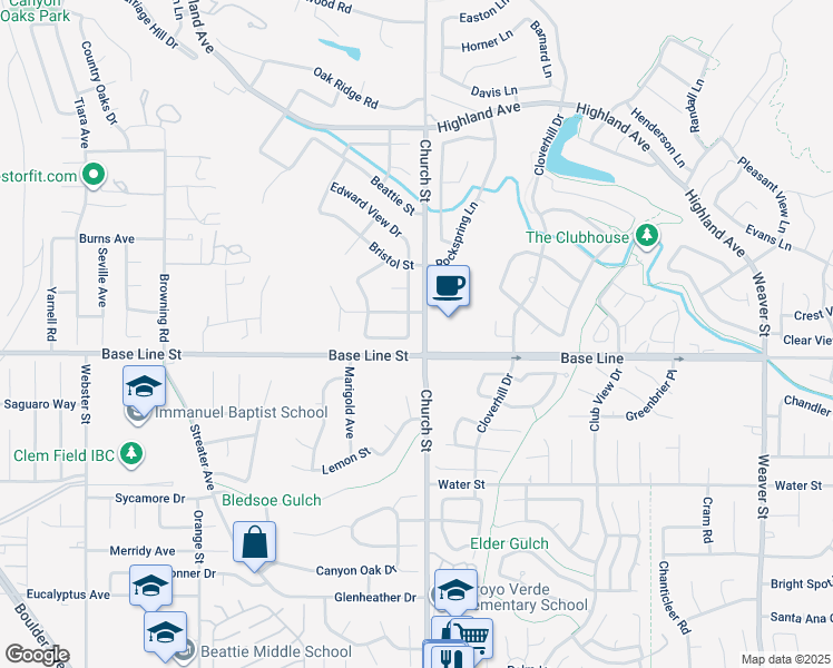 map of restaurants, bars, coffee shops, grocery stores, and more near 7265 Fletcher View Drive in Highland