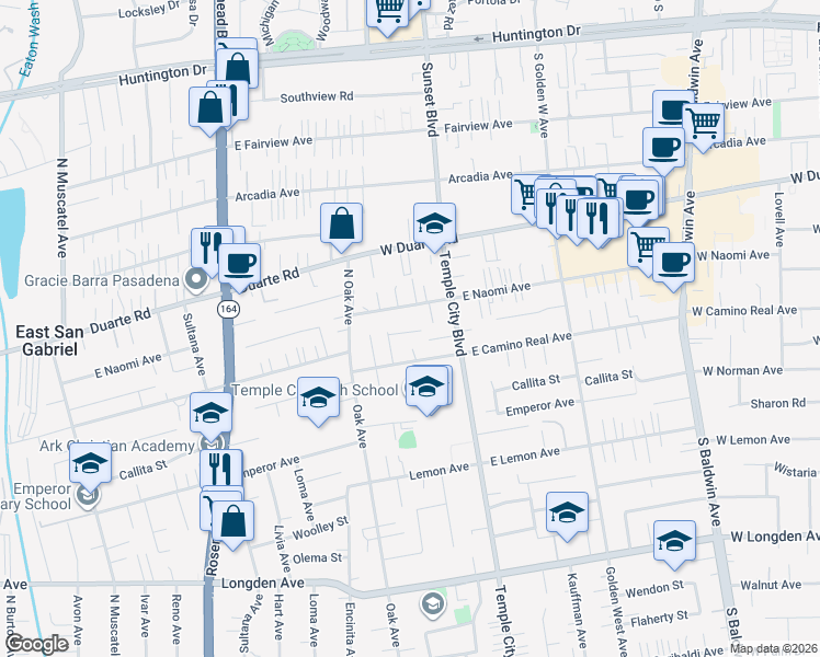 map of restaurants, bars, coffee shops, grocery stores, and more near 9509 Ardendale Avenue in Arcadia