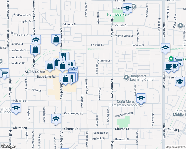 map of restaurants, bars, coffee shops, grocery stores, and more near 9955 Cordon Court in Rancho Cucamonga