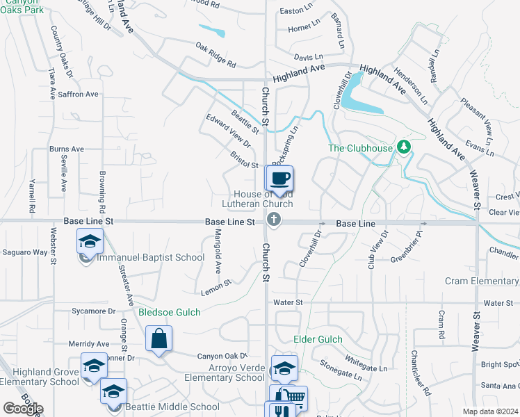 map of restaurants, bars, coffee shops, grocery stores, and more near 7265 Fletcher View Drive in Highland