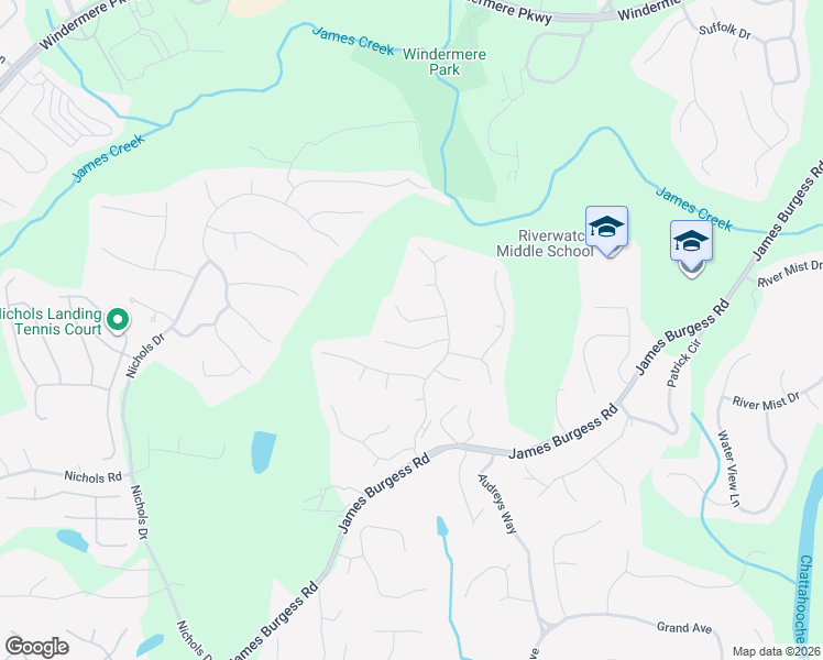 map of restaurants, bars, coffee shops, grocery stores, and more near 1665 Great Heron Cove in Suwanee