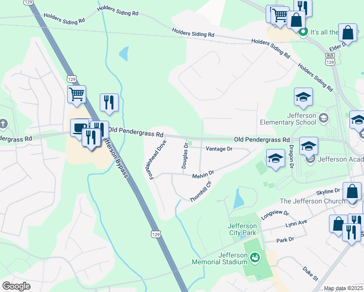 map of restaurants, bars, coffee shops, grocery stores, and more near 42 Douglas Drive in Jefferson