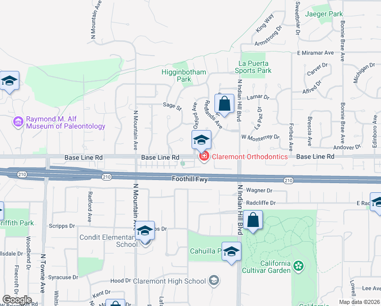 map of restaurants, bars, coffee shops, grocery stores, and more near 2105 Oxford Avenue in Claremont
