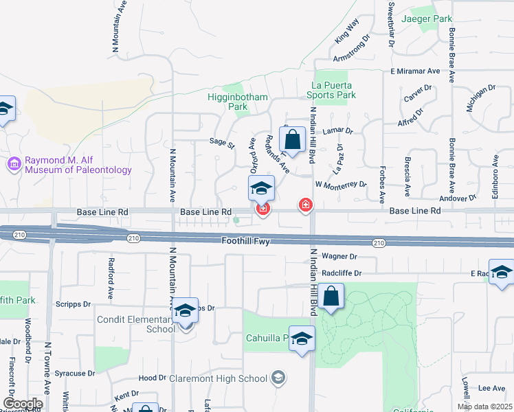 map of restaurants, bars, coffee shops, grocery stores, and more near 2106 Oxford Avenue in Claremont