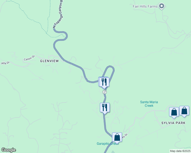 map of restaurants, bars, coffee shops, grocery stores, and more near 2152 North Topanga Canyon Boulevard in Los Angeles County