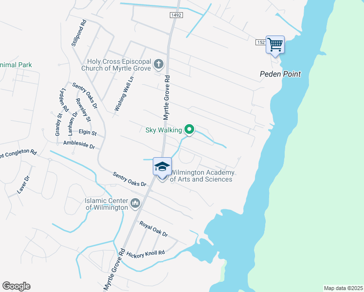 map of restaurants, bars, coffee shops, grocery stores, and more near 135 Windy Woods Way in Wilmington
