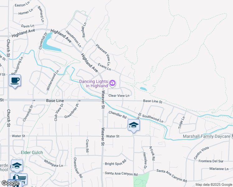 map of restaurants, bars, coffee shops, grocery stores, and more near 29584 Clear View Lane in Highland