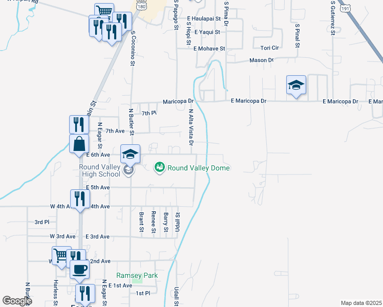map of restaurants, bars, coffee shops, grocery stores, and more near 724 Alta Vista Dr in Springerville
