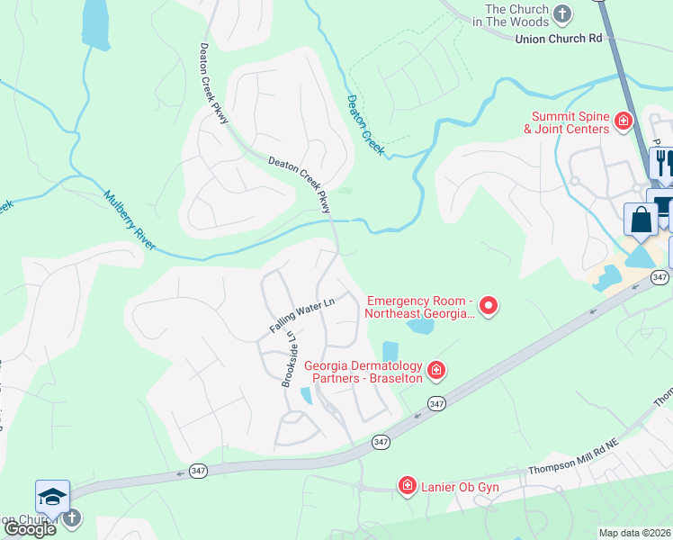 map of restaurants, bars, coffee shops, grocery stores, and more near 6026 Creekside Lane in Hoschton