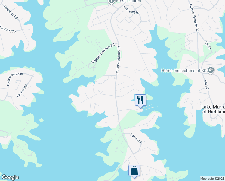 map of restaurants, bars, coffee shops, grocery stores, and more near 1820 Johnson Marina Road in Chapin