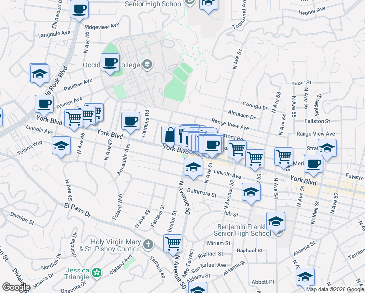 map of restaurants, bars, coffee shops, grocery stores, and more near in Los Angeles