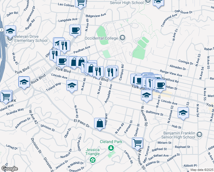 map of restaurants, bars, coffee shops, grocery stores, and more near in Los Angeles