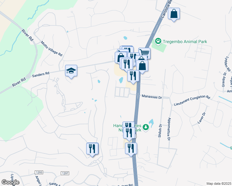 map of restaurants, bars, coffee shops, grocery stores, and more near 6009 Slipper Shell Street in Wilmington