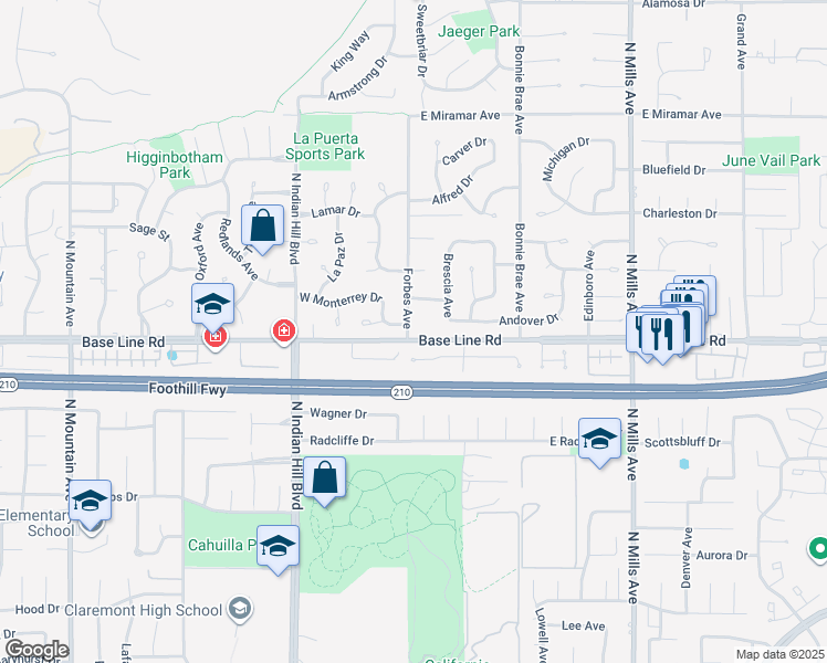 map of restaurants, bars, coffee shops, grocery stores, and more near 2114 Forbes Avenue in Claremont