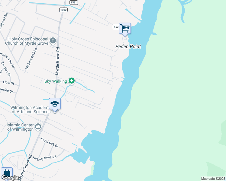 map of restaurants, bars, coffee shops, grocery stores, and more near 1513 Marsh Cove Lane in Wilmington