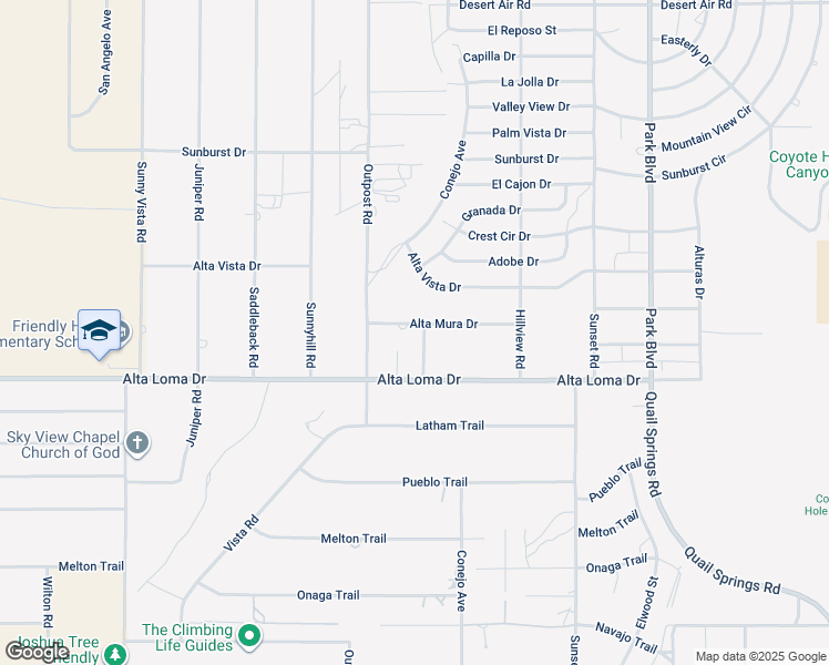 map of restaurants, bars, coffee shops, grocery stores, and more near 61381 Alta Mura Drive in Joshua Tree