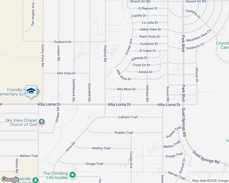 map of restaurants, bars, coffee shops, grocery stores, and more near 61361 Alta Mura Drive in Joshua Tree