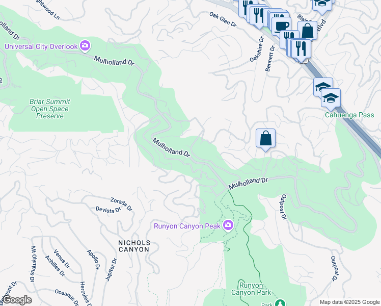 map of restaurants, bars, coffee shops, grocery stores, and more near 7398 Pyramid Place in Los Angeles
