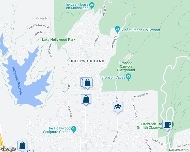 map of restaurants, bars, coffee shops, grocery stores, and more near 2915 Hollyridge Drive in Los Angeles