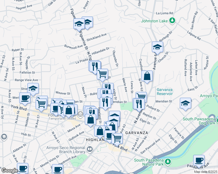map of restaurants, bars, coffee shops, grocery stores, and more near 6177 Ruby Place in Los Angeles