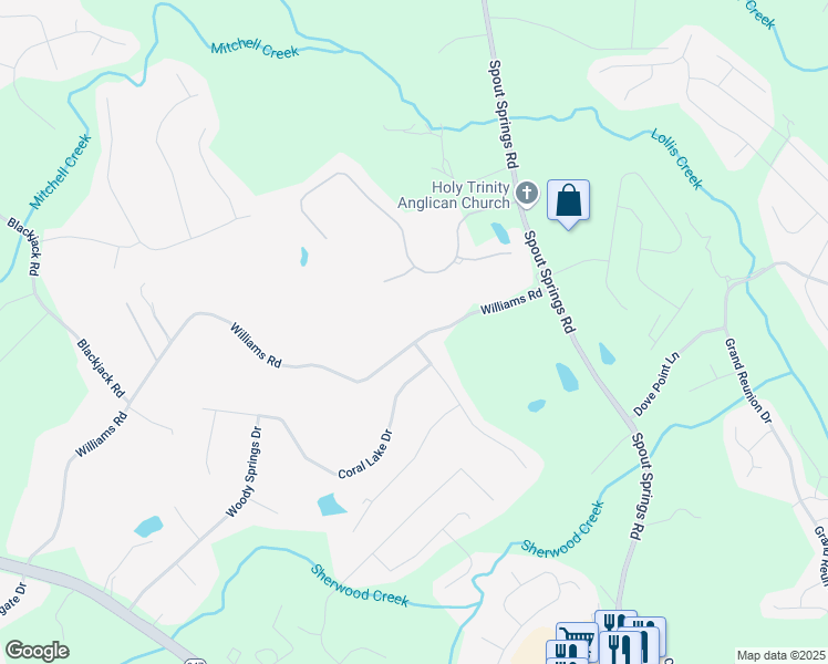 map of restaurants, bars, coffee shops, grocery stores, and more near 7188 Williams Road in Flowery Branch