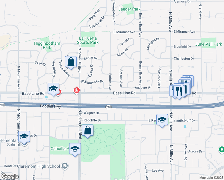 map of restaurants, bars, coffee shops, grocery stores, and more near 2114 Forbes Avenue in Claremont