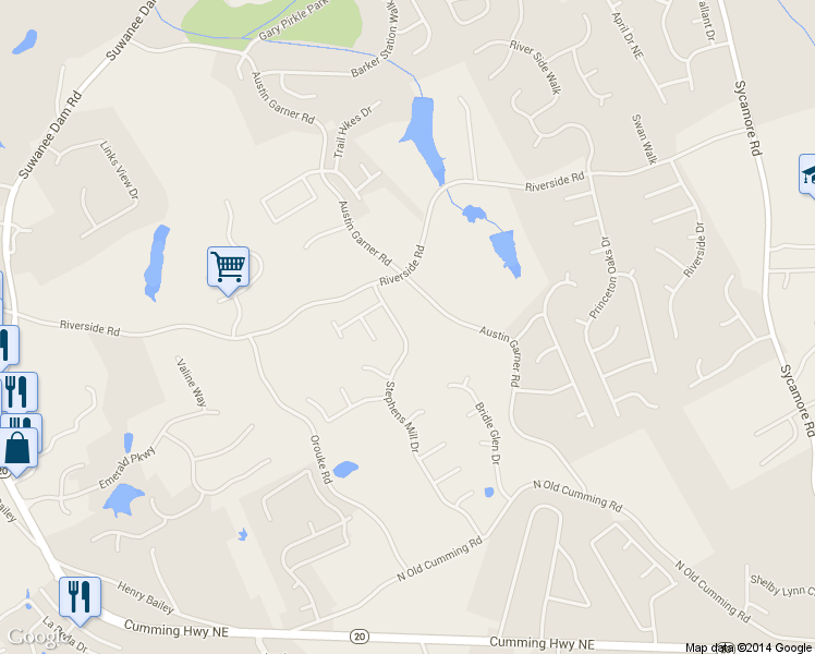 map of restaurants, bars, coffee shops, grocery stores, and more near 5835 Stephens Mill Dr in Buford