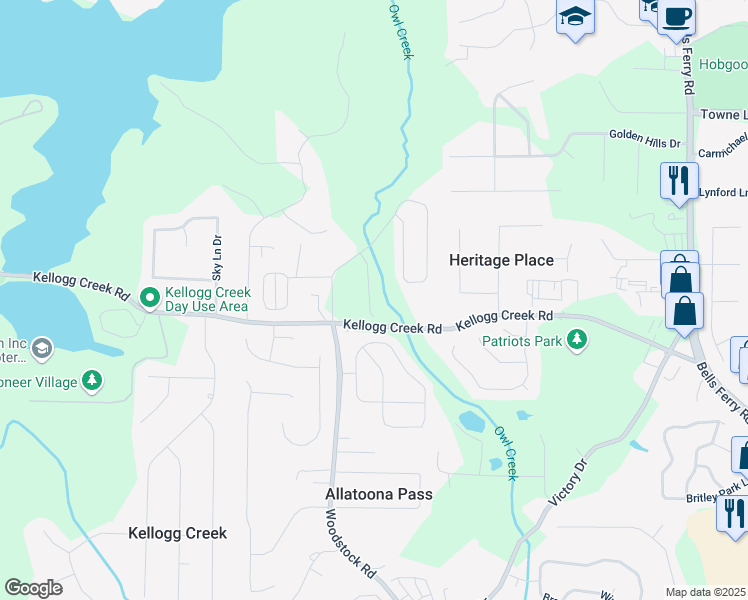 map of restaurants, bars, coffee shops, grocery stores, and more near 521 South Bound Court in Acworth