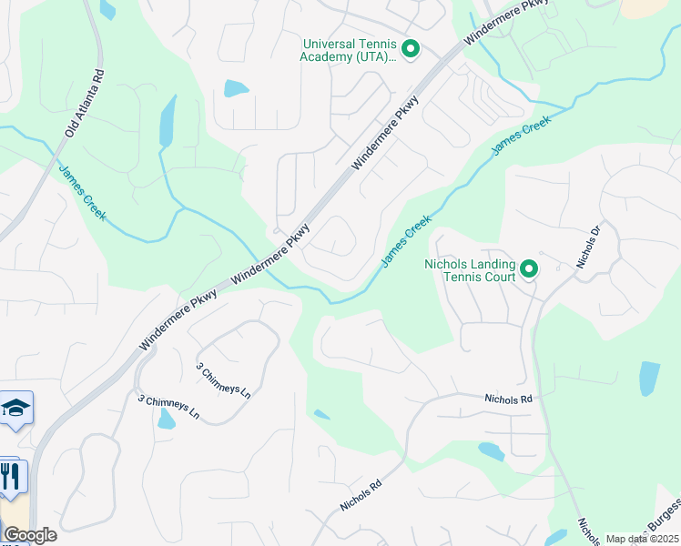 map of restaurants, bars, coffee shops, grocery stores, and more near 4590 Hastings Drive in Cumming