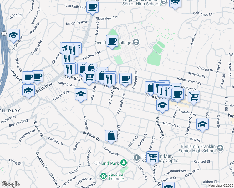 map of restaurants, bars, coffee shops, grocery stores, and more near in Los Angeles