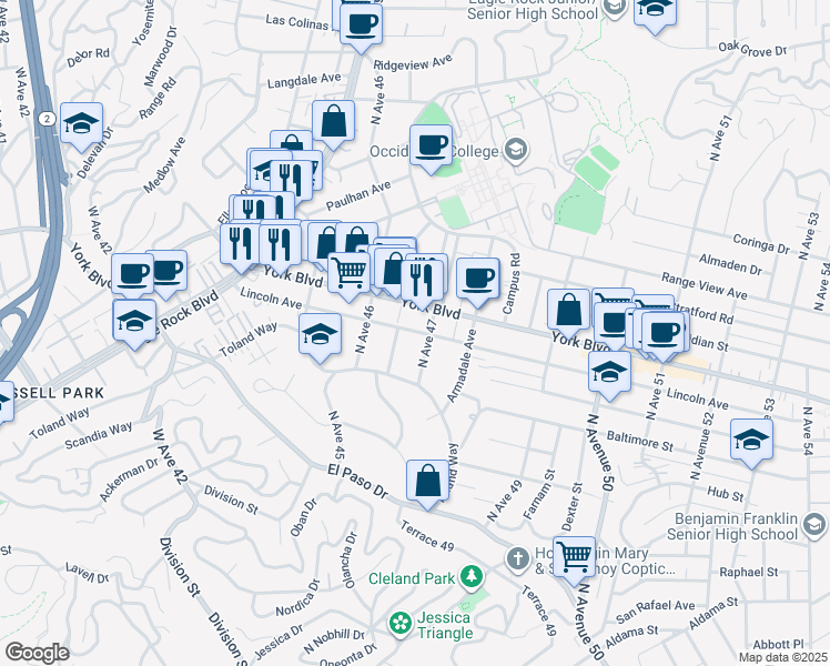 map of restaurants, bars, coffee shops, grocery stores, and more near 1448 Hazelwood Avenue in Los Angeles