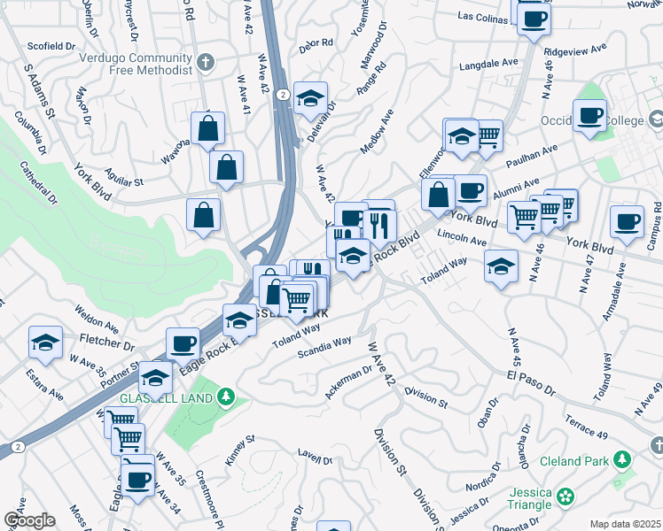 map of restaurants, bars, coffee shops, grocery stores, and more near 4120 Manor Court in Los Angeles