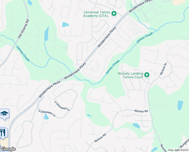 map of restaurants, bars, coffee shops, grocery stores, and more near 4590 Hastings Drive in Cumming