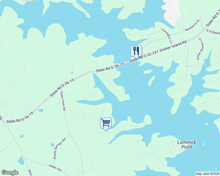 map of restaurants, bars, coffee shops, grocery stores, and more near 147 Holiday Acres Road in Prosperity