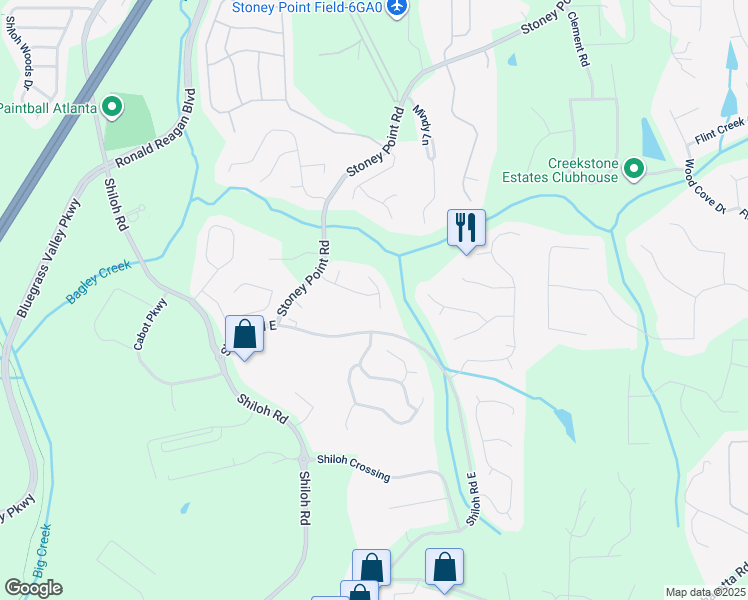 map of restaurants, bars, coffee shops, grocery stores, and more near 2620 Bent Creek Drive in Cumming