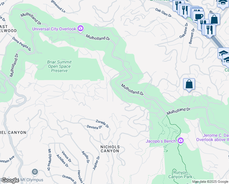 map of restaurants, bars, coffee shops, grocery stores, and more near 2848 Nichols Canyon Place in West Hollywood